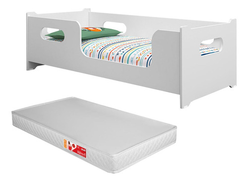 Cama Infantil Com Grade Proteção E Colchão Montessoriana