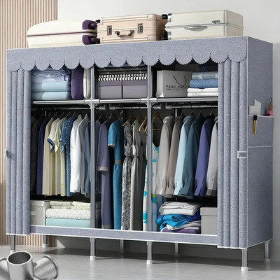 Owkuan Ropero Closet Reforzado Portátil Aleación Pura 163cm Armable Gris Luna Acero 2 Puertas 8 Estantes 2 Barras | Meses sin interés