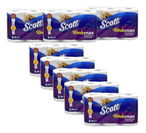 Papel Higiénico Scott Rindemax - 48 Rollos - 8 Paquetes 