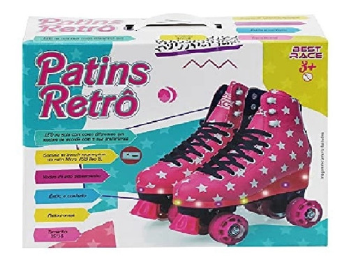 Patins Retro Quad Roller Rosa Com Led Tamho 35 36 Bbr Toys