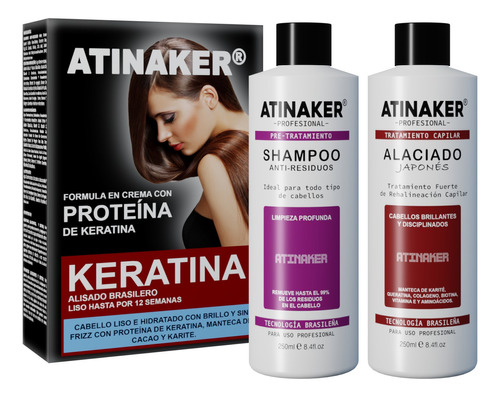 Atinaker Keratina Para Alaciado Japonés +champú