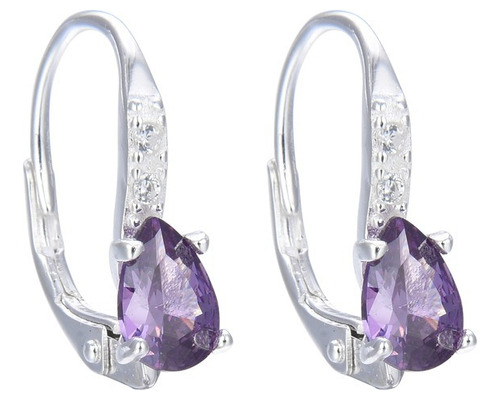 Aros Plata 925 Argolla Gota Cubic Violeta Regalo Mujer 