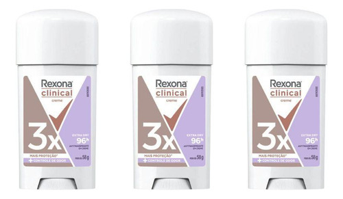 Desodorante Rexona Creme Clinical 58g Fem Extra Dry - 3un