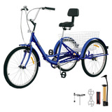 Vevor Triciclo Plegable Adultos Bicicleta 24puLG Cesta Azul