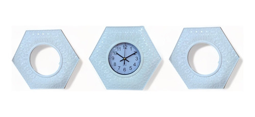 Espejos Y Reloj Decorativos Blanco Hexa Pared  Set De 3 Pza