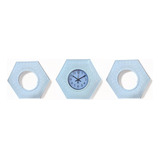 Espejos Y Reloj Decorativos Blanco Hexa Pared  Set De 3 Pza