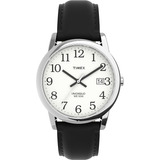 Reloj Timex Correa De Piel Con Luz 38 Mm T2h2819j Color De La Correa Negro Color Del Bisel Plateado Color Del Fondo Blanco
