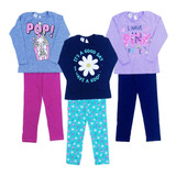 Kit 3 Conjuntos Legging Menina Infantil Inverno Atacado