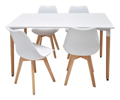 Combo Comedor Eames Mesa 1.20 X 0.80 + Silla Tulip Wood X4 