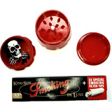 Combo Grinder Rojo + Cueros Papers Smoking Deluxe + Filtros