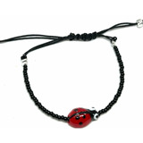 Pulsera Escarabajo Mostacilla Macrame E Hilo Chino Negro