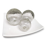  Cerâmica Fruteira Centro Mesa + Bolas Esferas Transparentes
