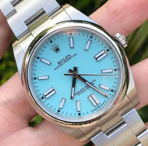 Relógio Rolex Oyster Perpetual Azul Claro Com Caixa Completo