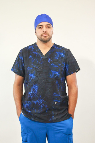 Polera Clínica Estampada Hombre Pannel Azul Sami