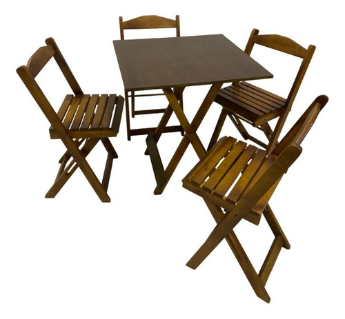 Conjunto Mesa Dobrável 4 Cadeiras Cor Imbuia Bares Restantes