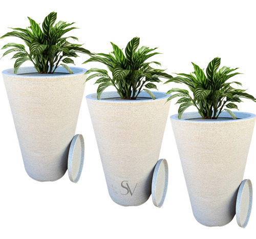 Kit Jogo 3 Vasos Texturizados N°4 Planta Flor Jardim Varanda
