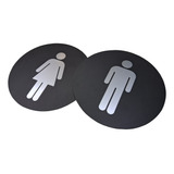 Letreros Circular Negro Wc Baños 19cms 1 Dama 1 Caballero