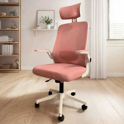 Silla De Escritorio Ergonómica Con Soporte Lumbar Y Cabeza Color Blanco\u002FRosa Material del tapizado Algodón | Meses sin interés