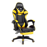 Cadeira De Escritório Pctop Racer 1006 Gamer Ergonômica  Preta E Amarela Com Estofado De Couro Sintético