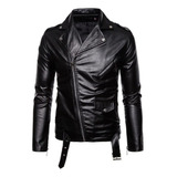 Jaqueta De Motoqueira Masculina Couro Fake Moda Slim Fit