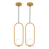 Kit 2 Luminárias Pendente Arco Globo Vidro Sala Cama Dourado