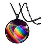 Collar Dije Cristal Saturno Planeta Arco Iris Hombre Y Mujer