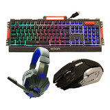 Kit Gamer Mouse Led Semi Mecanico + Teclado + Fone Headset 