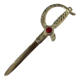 Espada Dourada De Metal Com Pedra Vermelha 17cm
