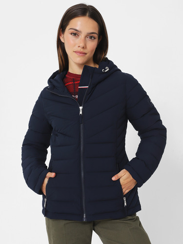 Parka Solid Con Gorro Y Cierre Azul Tommy Hilfiger