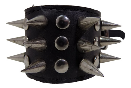 Muñequera Con Púas 3 Hileras De Cuero Pulsera Metal Rock Qsr