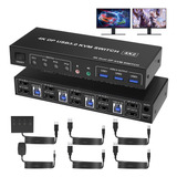 Conmutador Kvm Usb 3.0 2 Monitores 4 Computadoras Displaypo.