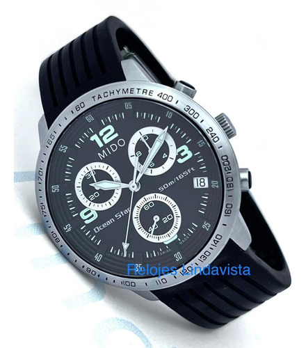 Reloj Mido Oceanstar Cronógrafo Caucho Negro Cuarzo