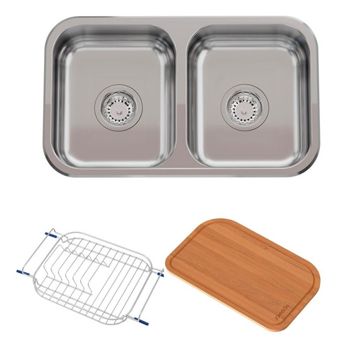 Bacha Doble Cocina C28 Johnson + Escurreplatos + Tabla Cuo