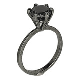 Anel Em Ouro 18k Com Ródio Negro Com Diamante Negro