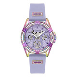 Reloj Pulsera Guess Steel Varios Modelos De Cuerpo Color Varios Colores, Analógico, Para Mujer, Fondo Plata, Con Correa De Acero Inoxidable Color Indiscente, Bisel Color Dorado