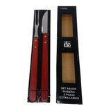 Asado Set Cuchillo Y Tenedor Mango Madera Largos Caj/ Regalo