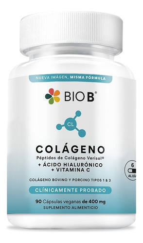 Bio B 90 Cápsulas Colágeno + Ácido Hialurónico + Vitamina C Sabor N/a