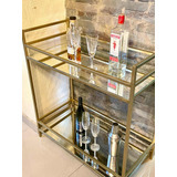 Mini Bar Industrial Hierro 2 Estantes De Espejo F012 Dorado