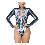 Body De Halloween Con Cuello Alto Y Manga Larga Para Mujer