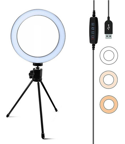 Ring Light Led Mesa Iluminador Estúdio Tripé 6 Polegada 16cm Cor Da Estrutura Preto Cor Da Luz Aro 10 W