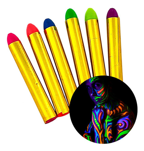 6 Crayones Luminosos Fluorescentes Maquillaje Pintura Neon R