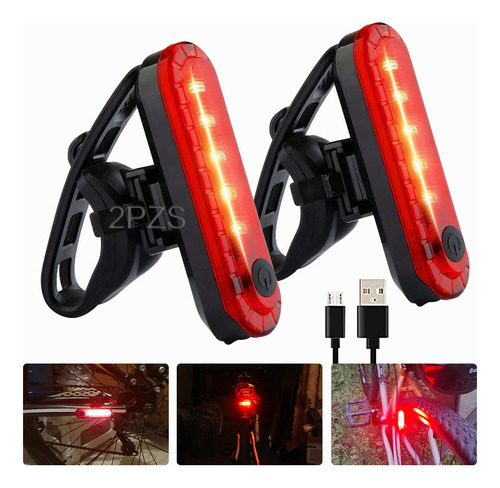 2 Luces Usb Recargable Led Estrobo Para Bicicleta 4 Modos