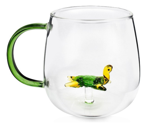 Taza Con Asa De Vidrio Cristal 3d Green Turtle 350 Ml