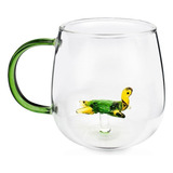 Taza Con Asa De Vidrio Cristal 3d Green Turtle 350 Ml