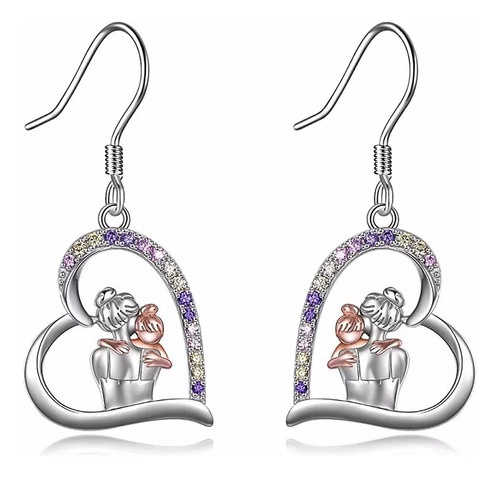 Aros Mama E Hija Plata 925 Pendientes Corazón Regalo Mujer