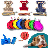 Kit Pet Coleira Peitoral Cachorro Gato Bola Comedouro Ração