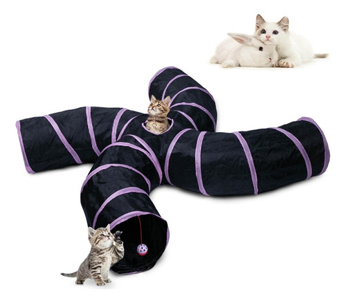 Brinquedo Cat Túnel Para Gato Com 4 Saídas Dobrável + Bolsa