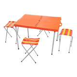 Mesa Plegable Con 4 Banquitos Valija Para Camping 