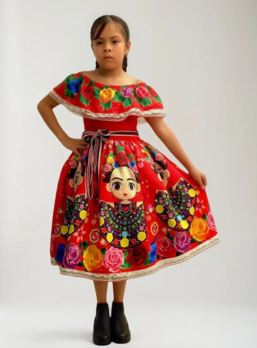 Vestido Para Fiestas Patrias Estampado Diseño Frida Khalo