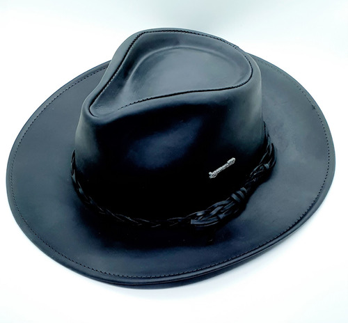 Sombrero Modelo Australiano De Cuero Engrasado Negro
